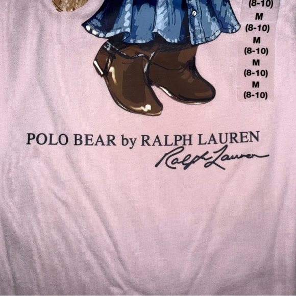 NWT Ralph Lauren Polo Bear t-shirt in a soft pink hue, size Medium (8-10) - Picture 4 of 5